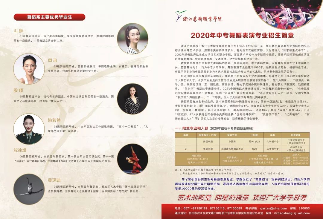 2020年浙江艺术职业学院中专舞蹈表演专业招生简章